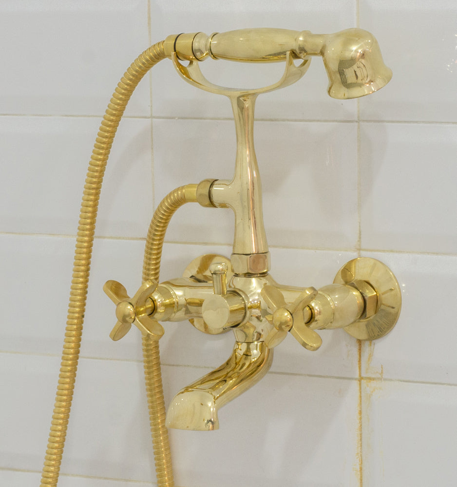 Unlacquered Solid Brass Telephone Tub Filler with Handheld
