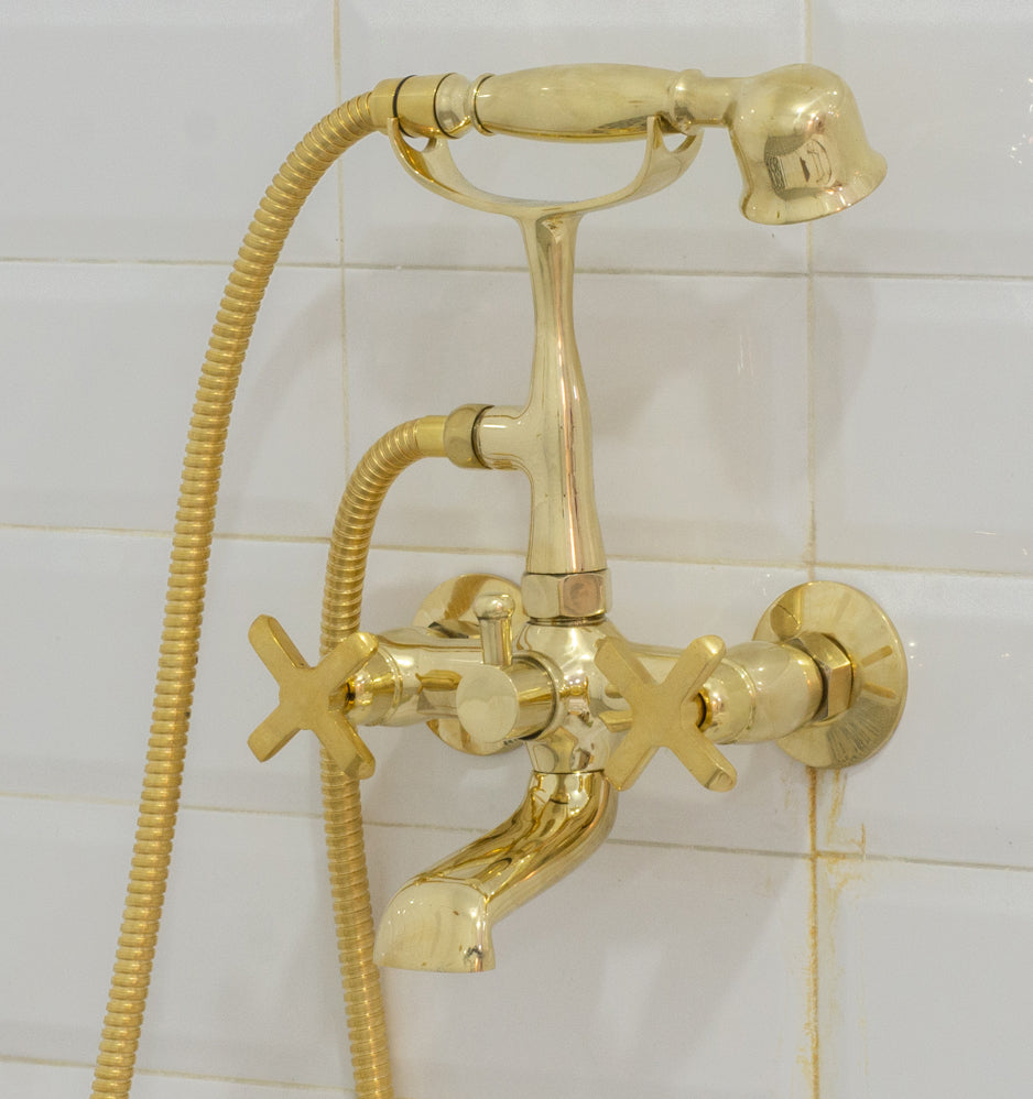 Unlacquered Solid Brass Telephone Tub Filler with Handheld