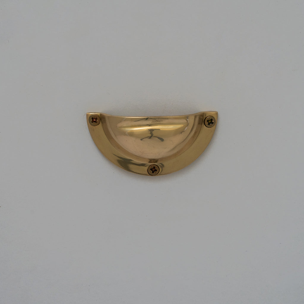 x3 Brass Kitchen Cup Handles, Handmade Cabinet Knobs, Unlacquered Brass Cup Pull Handles