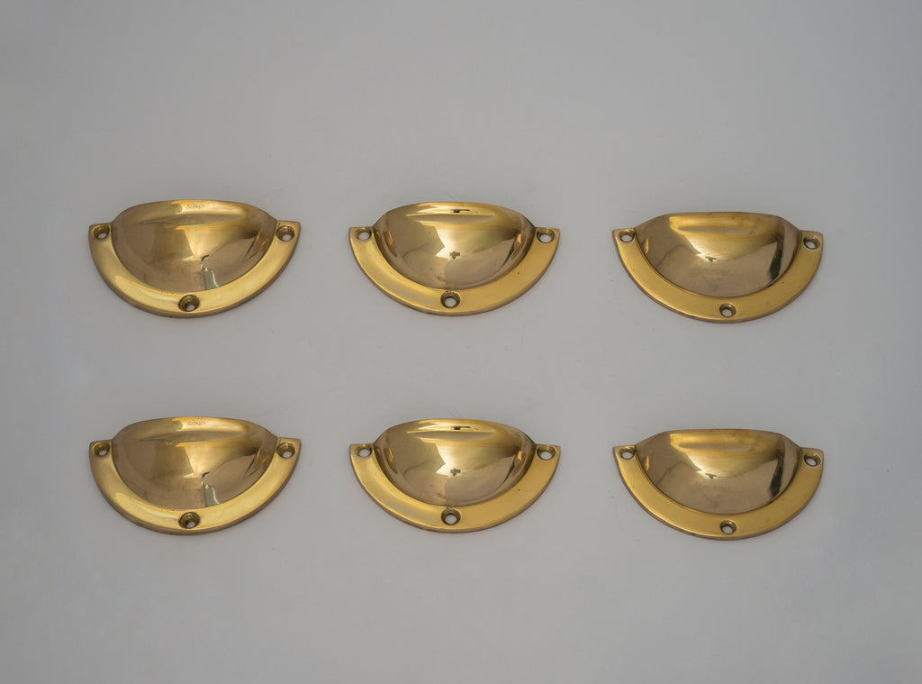x3 Brass Kitchen Cup Handles, Handmade Cabinet Knobs, Unlacquered Brass Cup Pull Handles