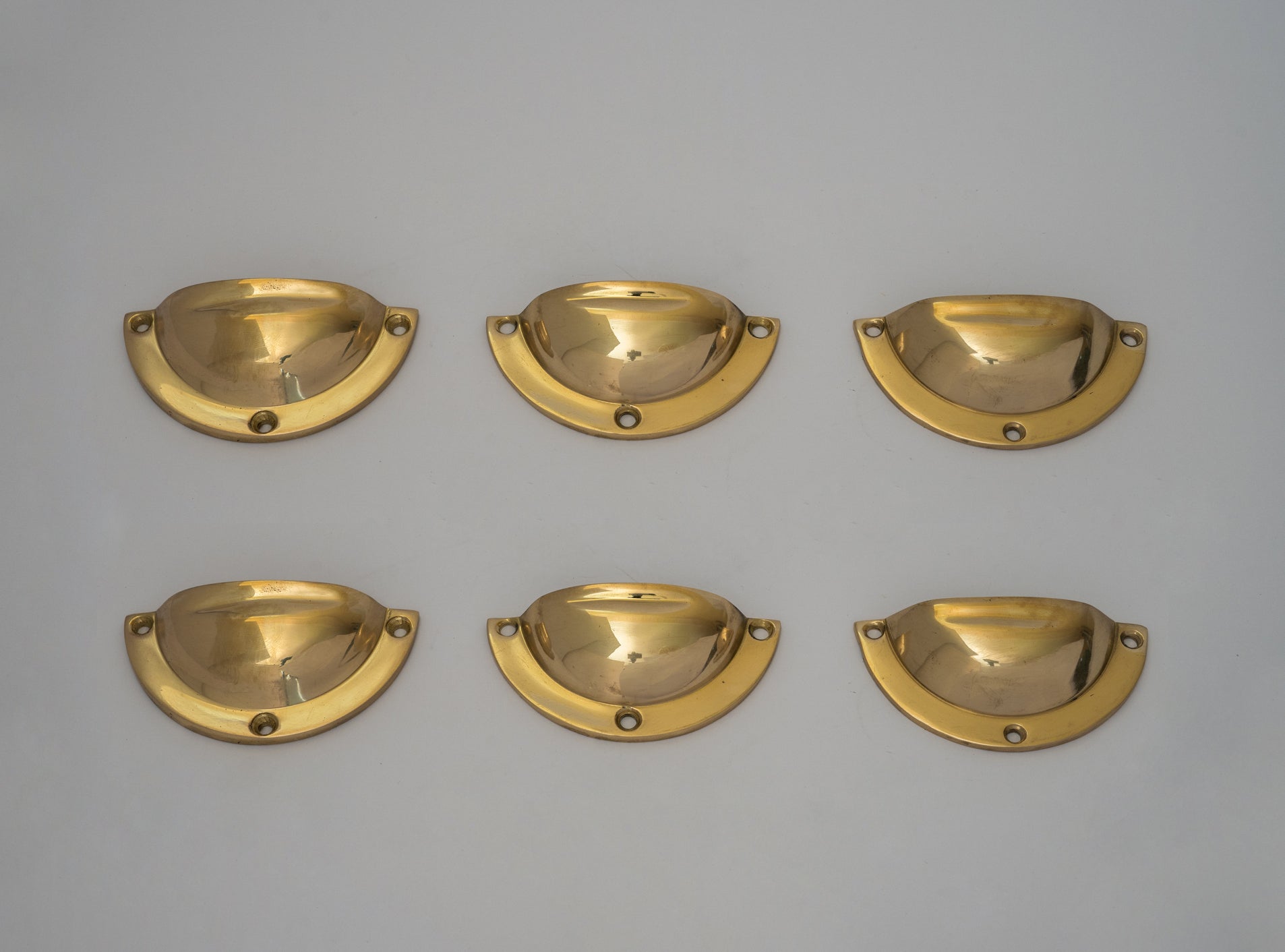 x3 Brass Kitchen Cup Handles, Handmade Cabinet Knobs, Unlacquered Brass Cup Pull Handles