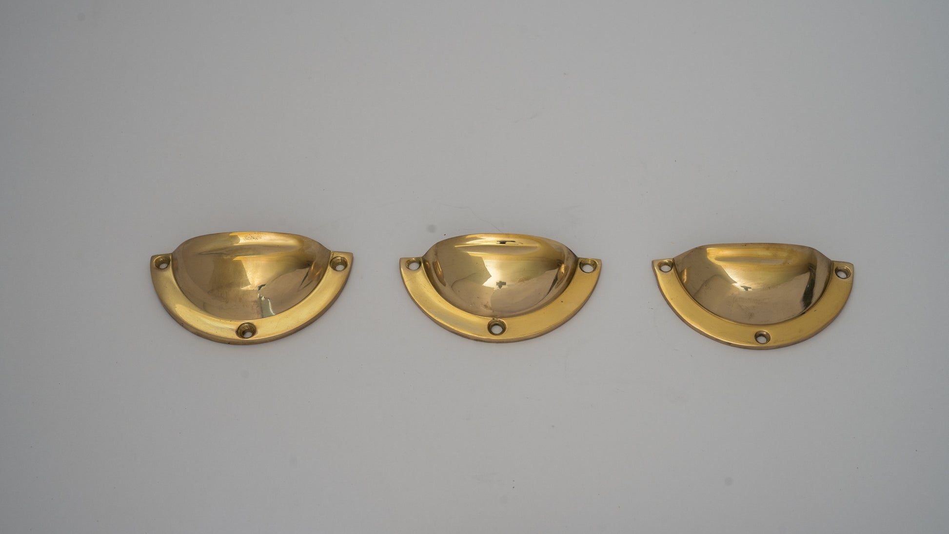 x3 Brass Kitchen Cup Handles, Handmade Cabinet Knobs, Unlacquered Brass Cup Pull Handles