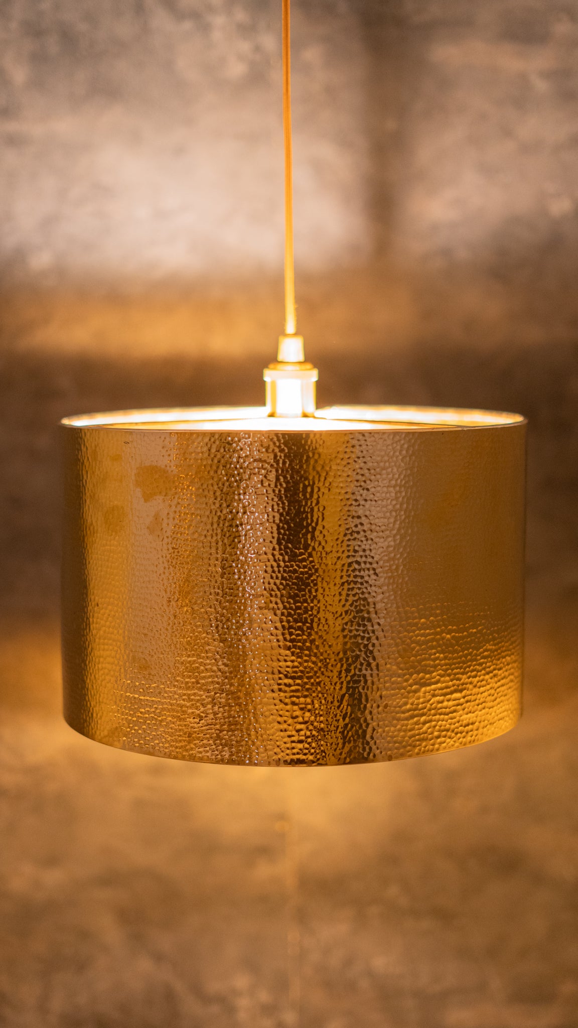 Hammered Brass Cylinder Pendant Light, Unlacquered Brass Pendant Light