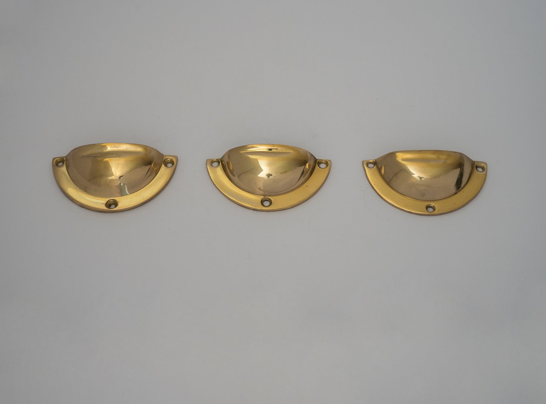 x3 Brass Kitchen Cup Handles, Handmade Cabinet Knobs, Unlacquered Brass Cup Pull Handles