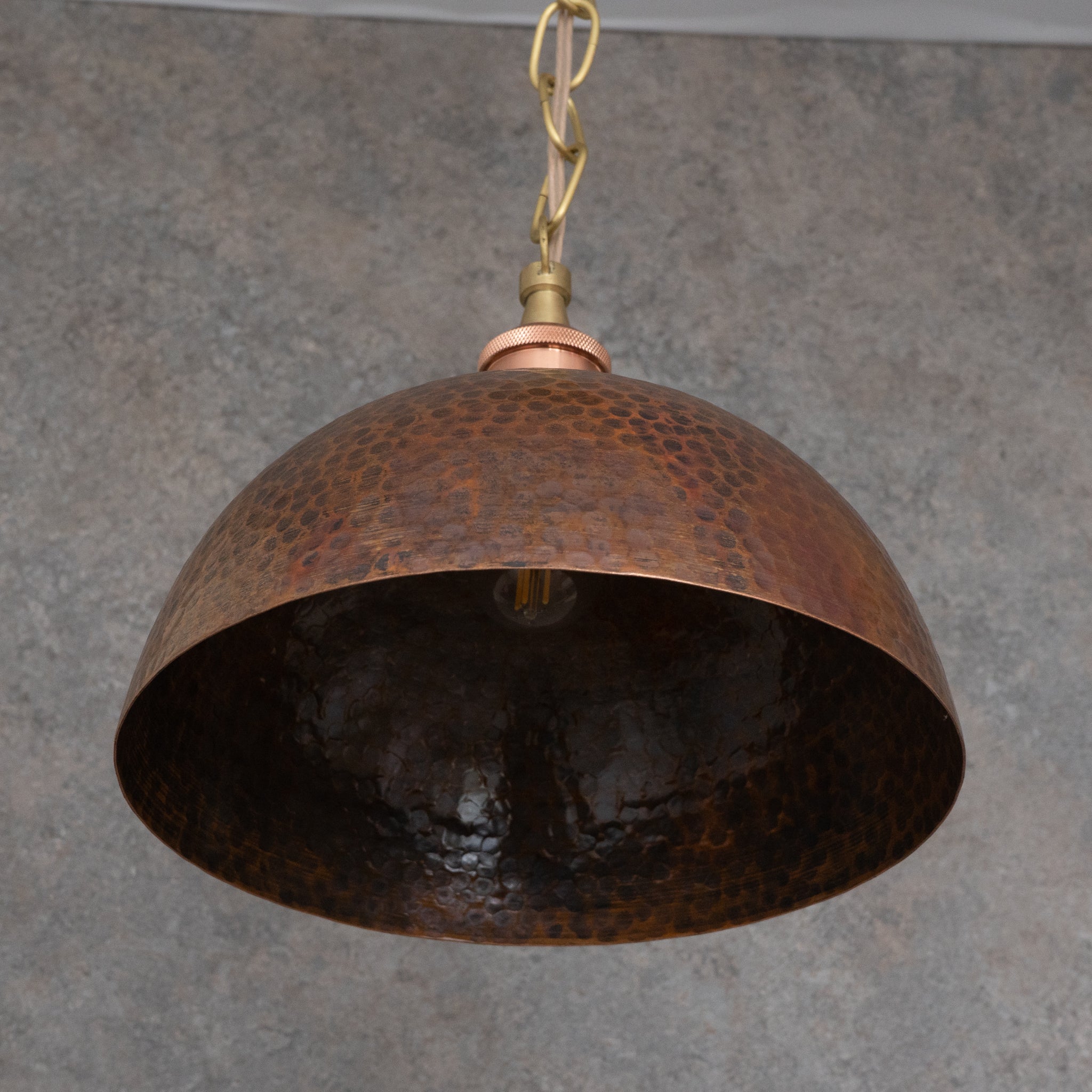 Soft-Hammered Satin Brass Dome Pendant Light