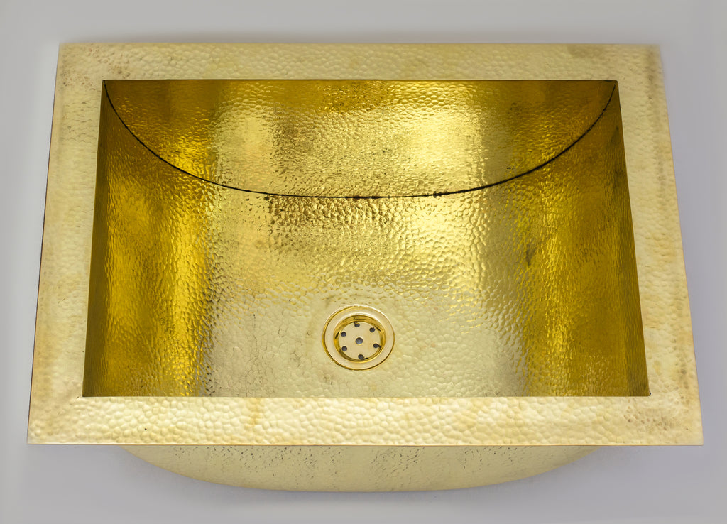 Solid Brass Undermount Bathroom Sink, Hammered Drop-in Vanity Sink With 3-Hole Waterfall Faucet, Undermount Deep Curved Basin