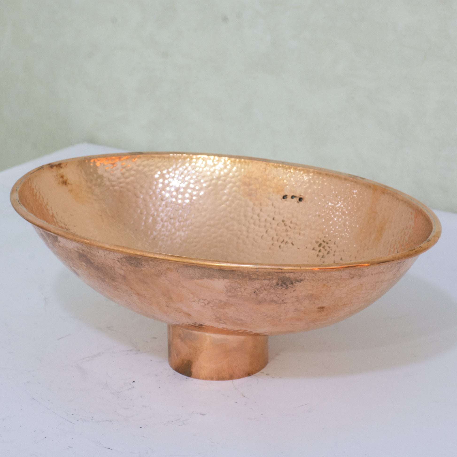 Oval Solid Copper Vessel Sink, Hammered Bathroom Vanity Sink, Powder Room Basin Sink
