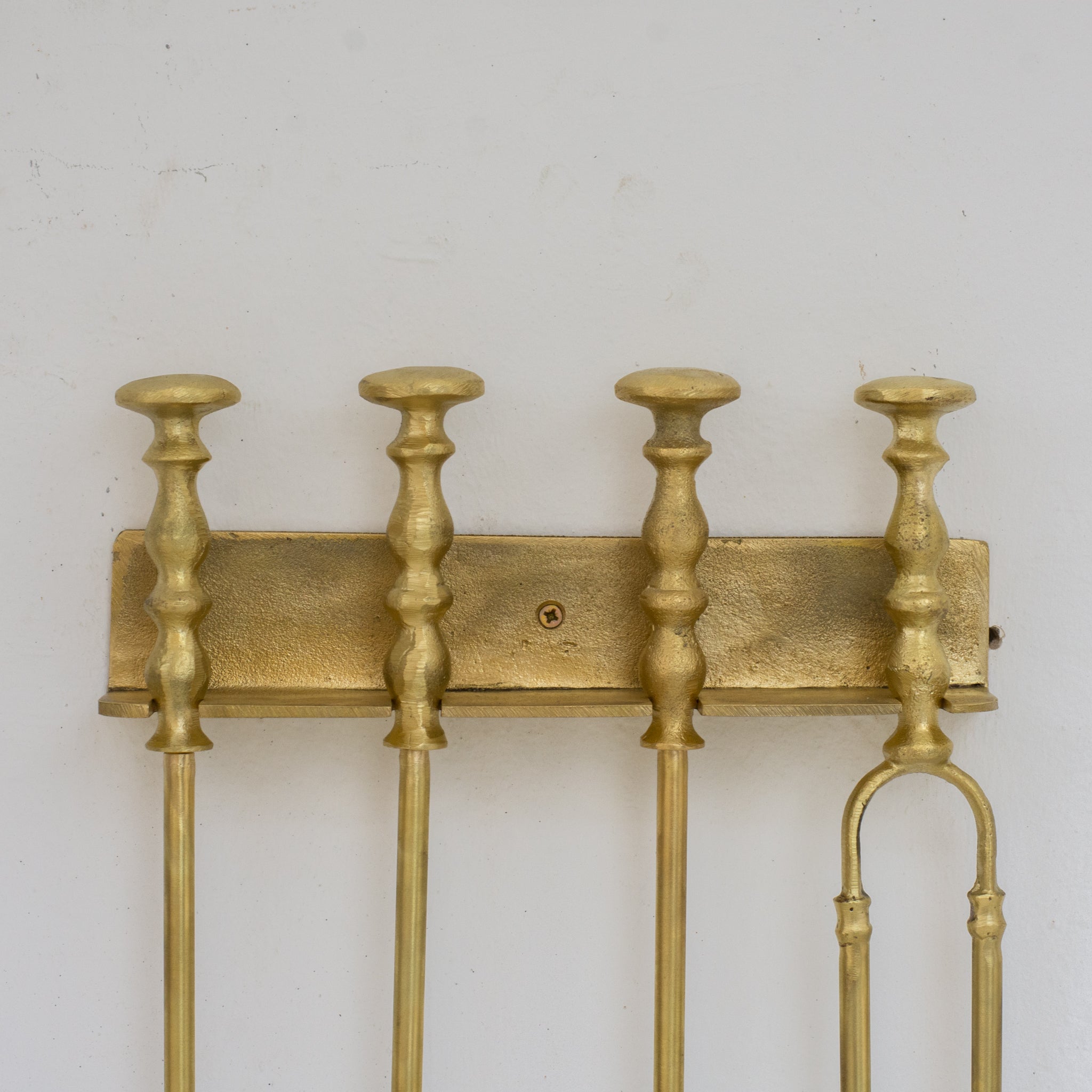 Wall-Mounted Solid Brass Fireplace Tools, Handcrafted Fireplace Set