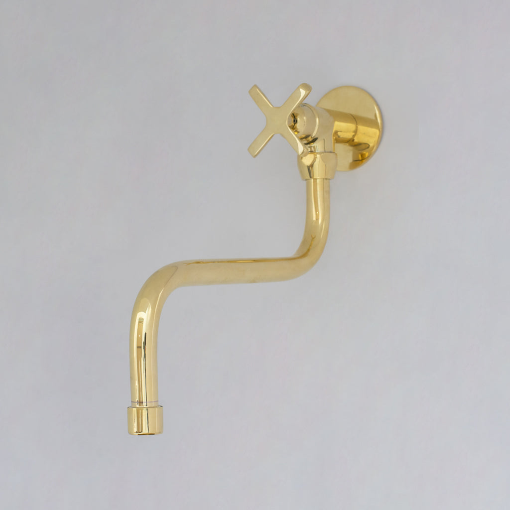Unlacquered Brass Wall Mount Stove Faucet, Brass Pot Filler Faucet With Swiveling Neck
