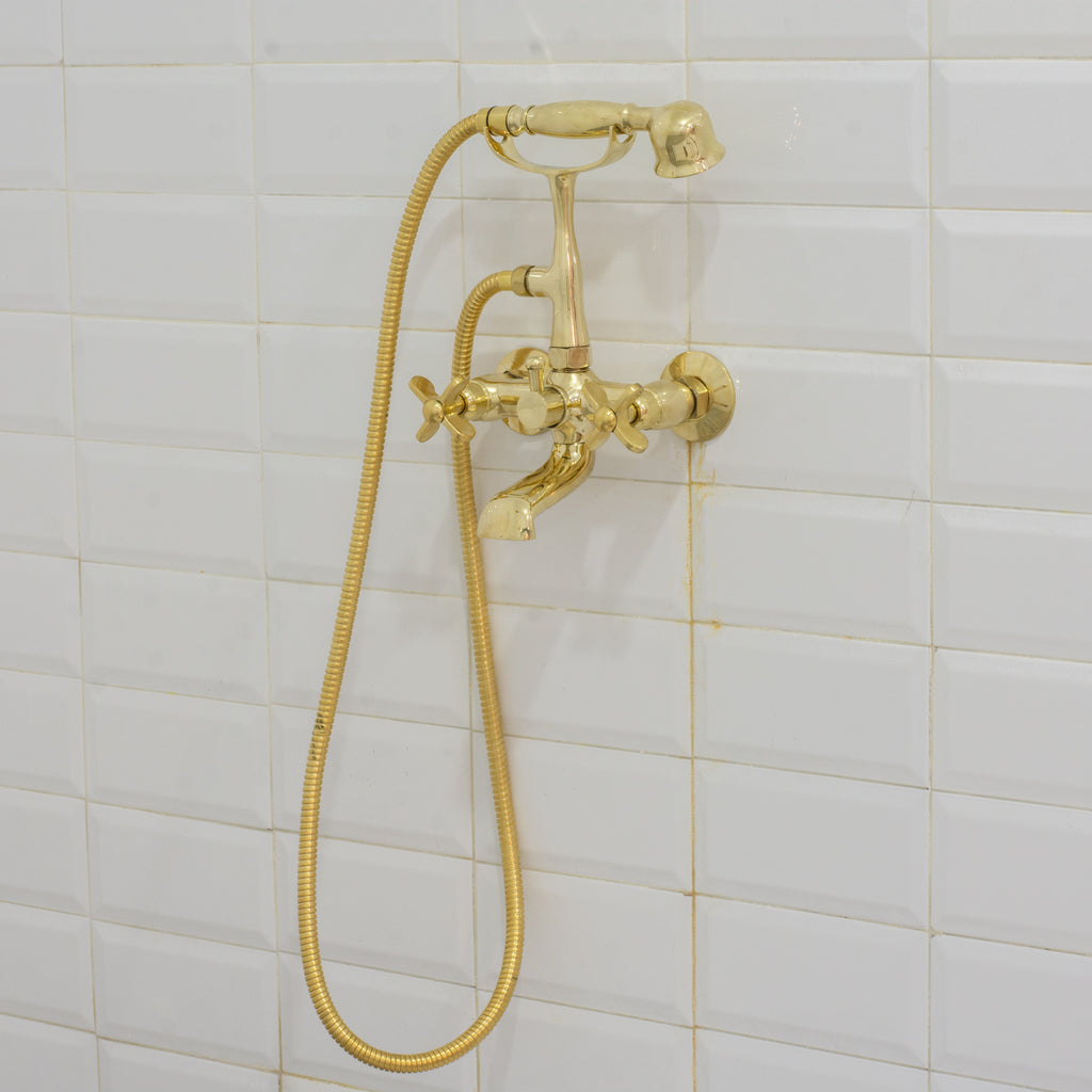 Unlacquered Solid Brass Telephone Tub Filler with Handheld