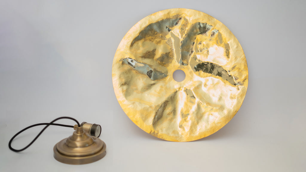 Hammered Brass Flat Disc Pendant Light, Brass Plate Lampshade, Flat Circle Shade