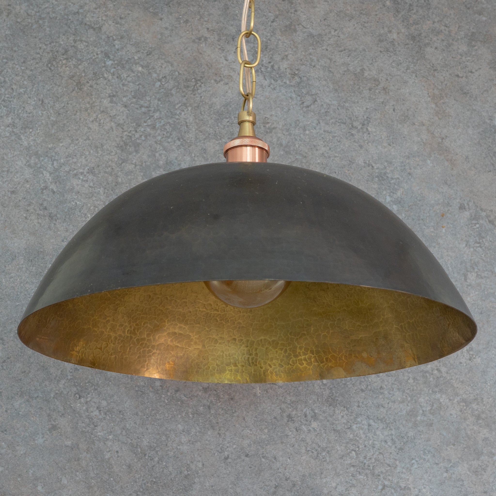 Vintage Oiled Brass Dome Pendant – Hand-Hammered Brass Interior Hanging Light