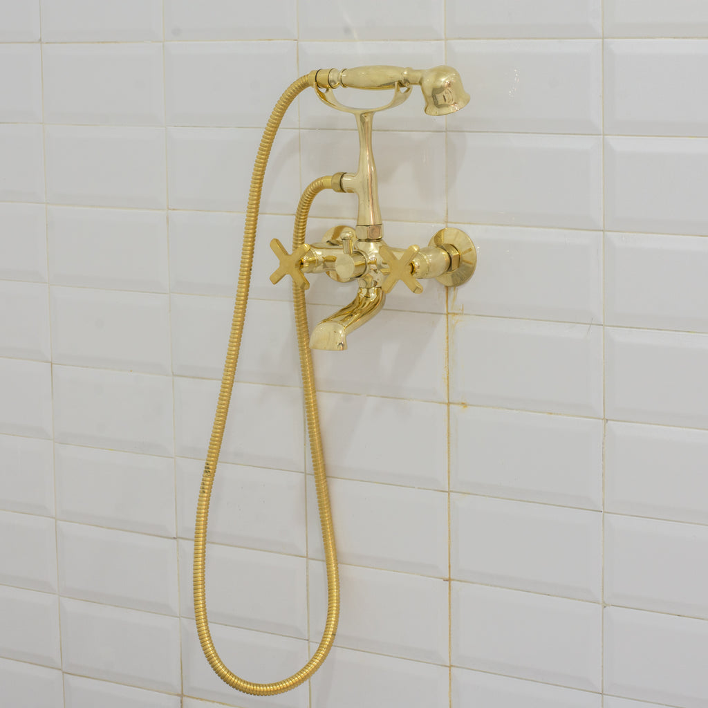 Unlacquered Solid Brass Telephone Tub Filler with Handheld