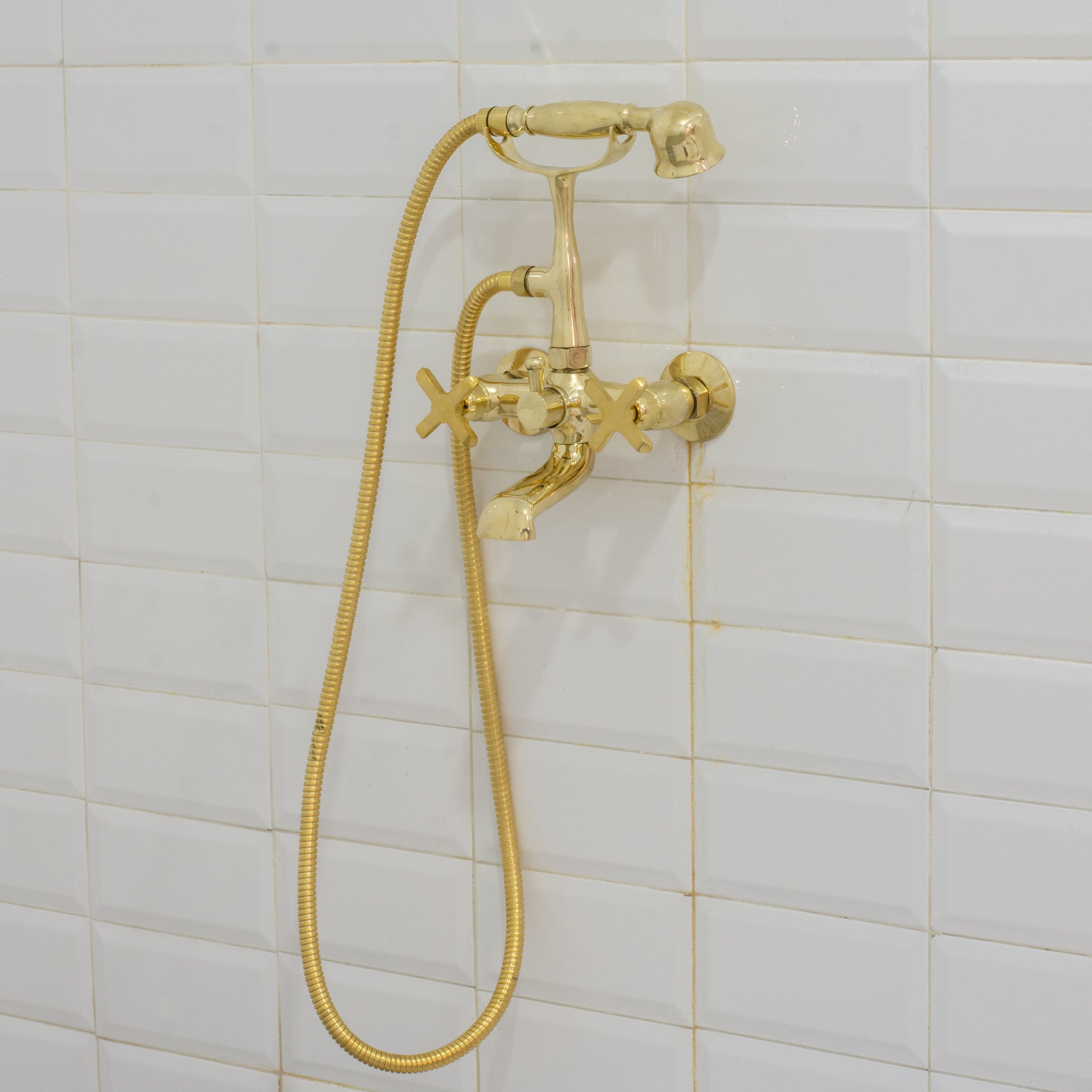 Unlacquered Solid Brass Telephone Tub Filler with Handheld