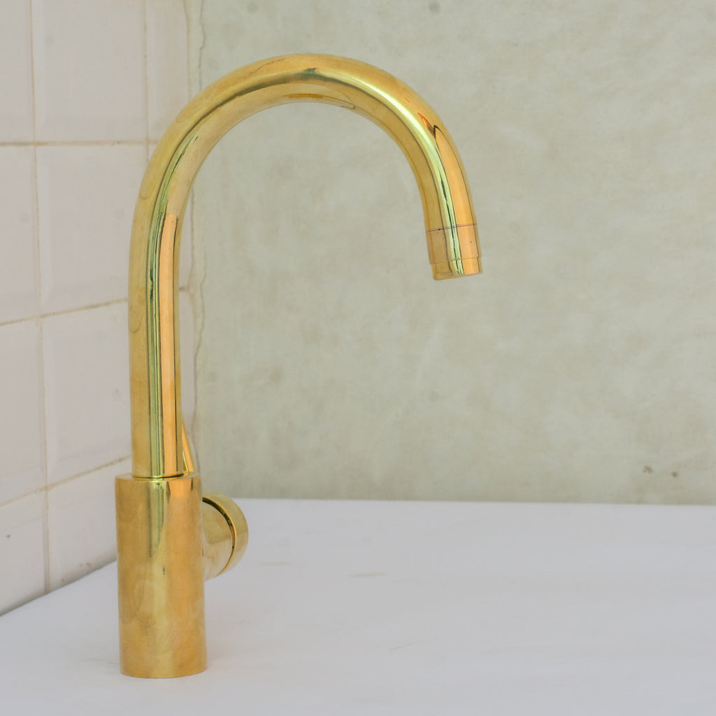Unlacquered Brass Mixer Faucet, Single Hole Faucet Lever Handle Tap, Compact Faucet For Bathroom, Brass Short Faucet