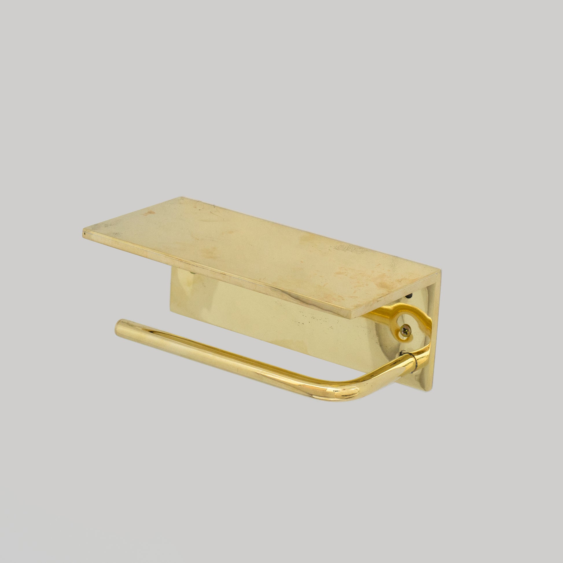 Unlacquered Brass Bathroom Floating Shelf With Hook, Wall Mount Shelf With Toilet Paper Holder