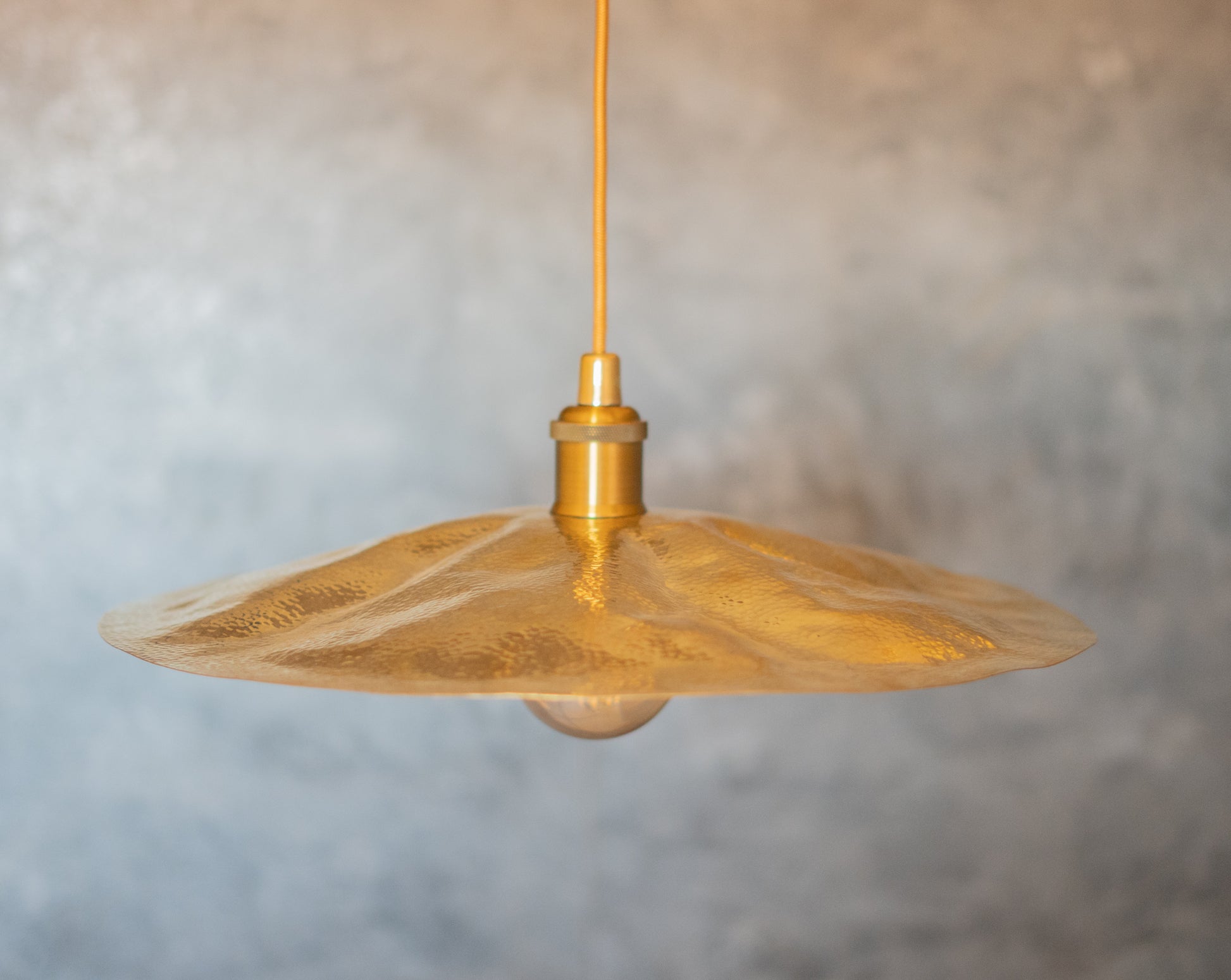 Hammered Brass Flat Disc Pendant Light, Brass Plate Lampshade, Flat Circle Shade