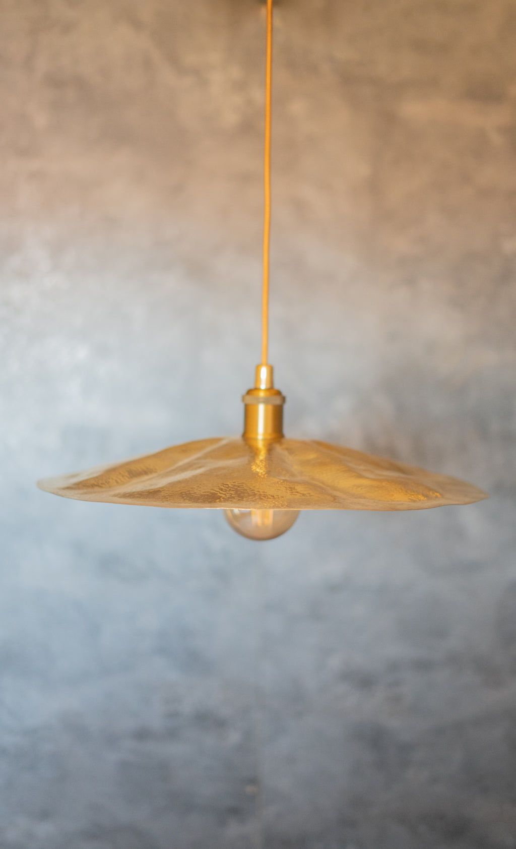 Hammered Brass Flat Disc Pendant Light, Brass Plate Lampshade, Flat Circle Shade