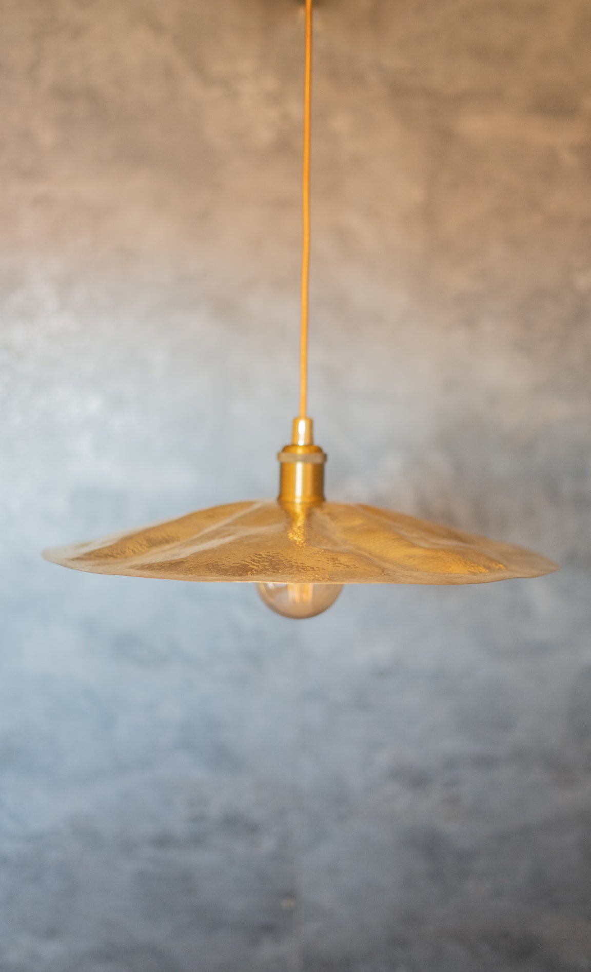 Hammered Brass Flat Disc Pendant Light, Brass Plate Lampshade, Flat Circle Shade