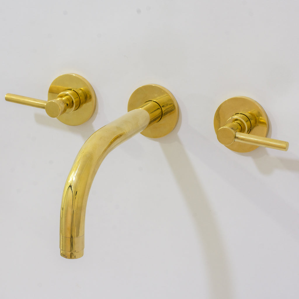 Unlacquered Solid Brass Wall Mounted Bathroom Vessel Sink Faucet, Antique Basin Vanity Faucet