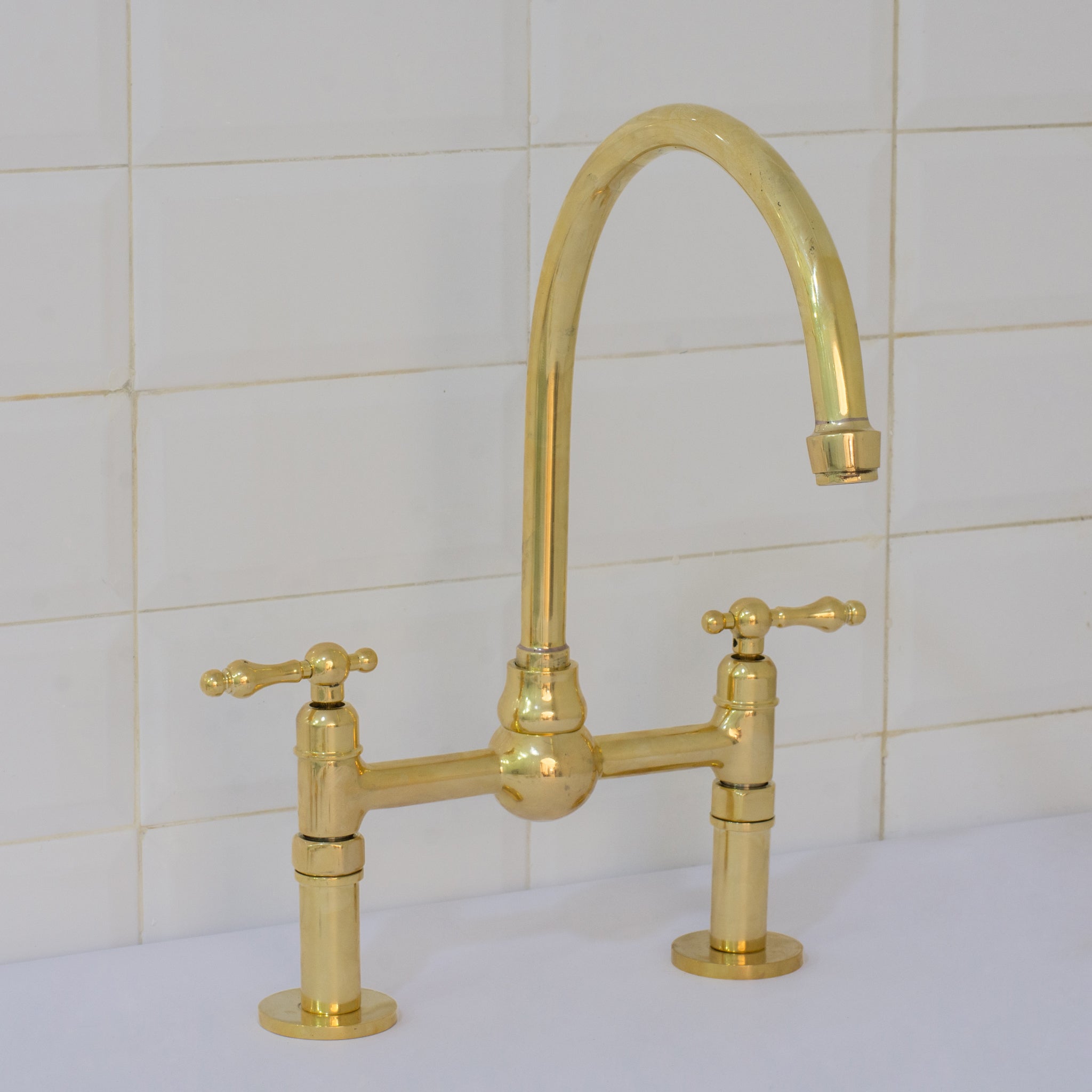 Unlacquered Brass Bridge Faucet, Kitchen Sink Faucet, Simple Cross Handles