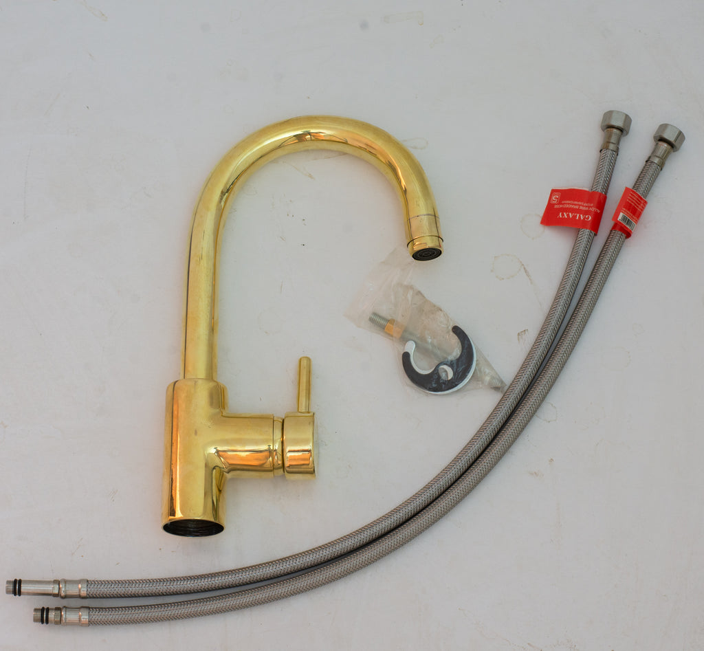 Unlacquered Brass Mixer Faucet, Single Hole Faucet Lever Handle Tap, Compact Faucet For Bathroom, Brass Short Faucet