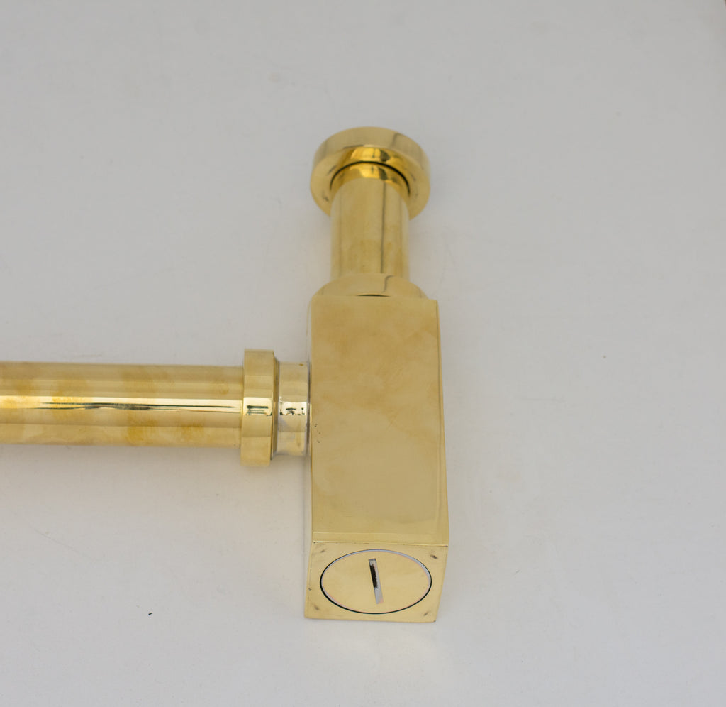 Solid Unlacquered Brass P-trap and Sink Stopper, Push Up Button, Pop Up Drain, Brass Water Trap