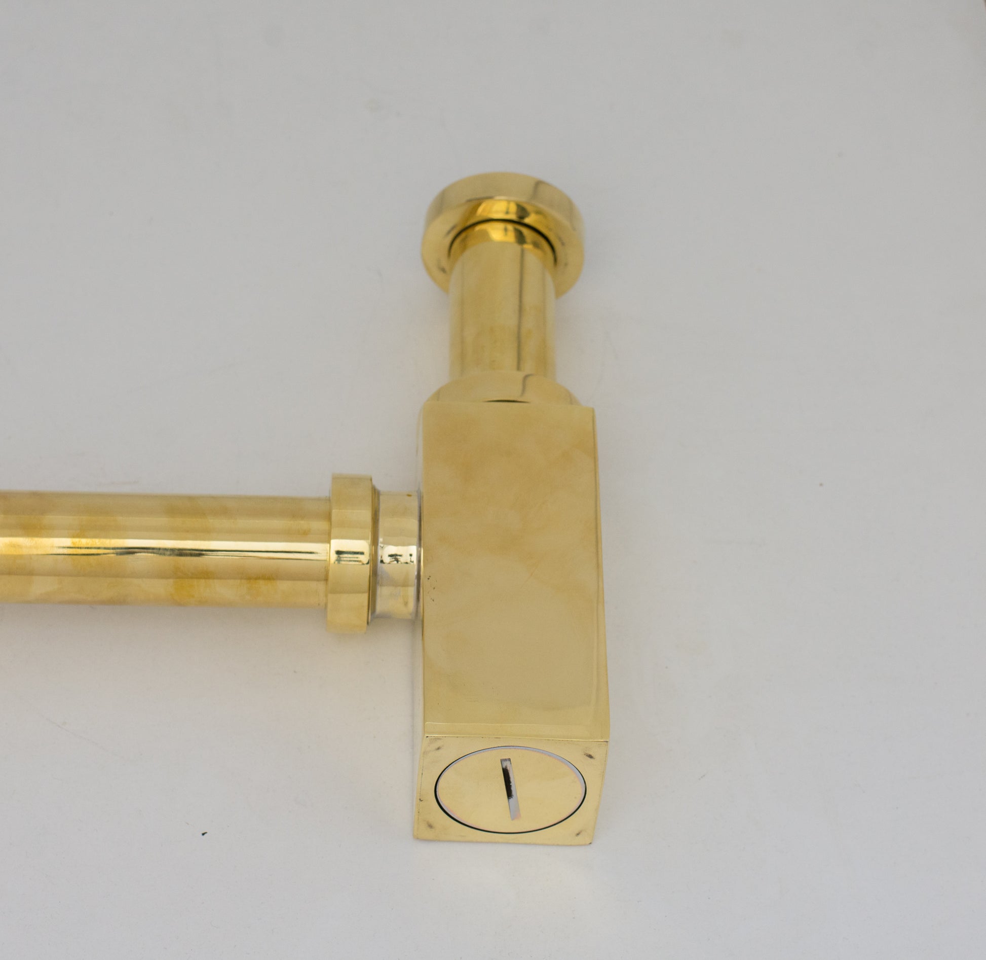 Solid Unlacquered Brass P-trap and Sink Stopper, Push Up Button, Pop Up Drain, Brass Water Trap