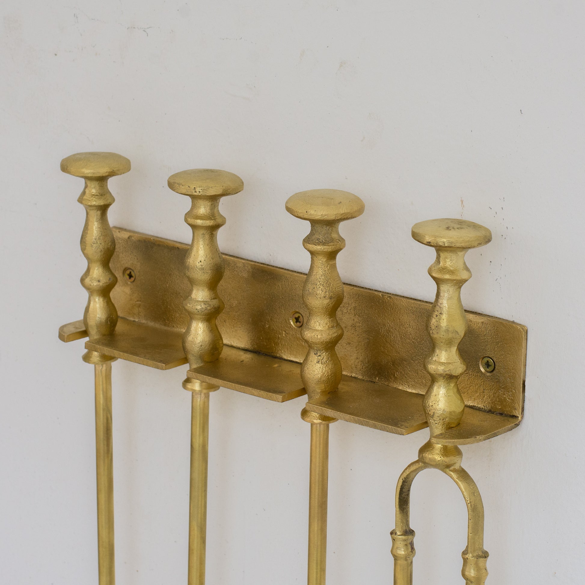 Wall-Mounted Solid Brass Fireplace Tools, Handcrafted Fireplace Set