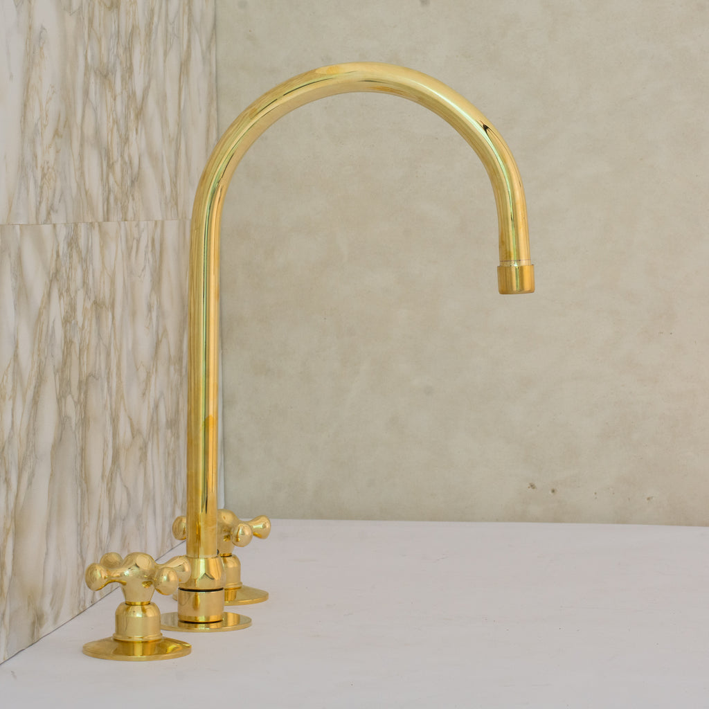 Unlacquered Brass 3-Hole Kitchen Faucet | Kitchen Sink Faucet Swivel Spout