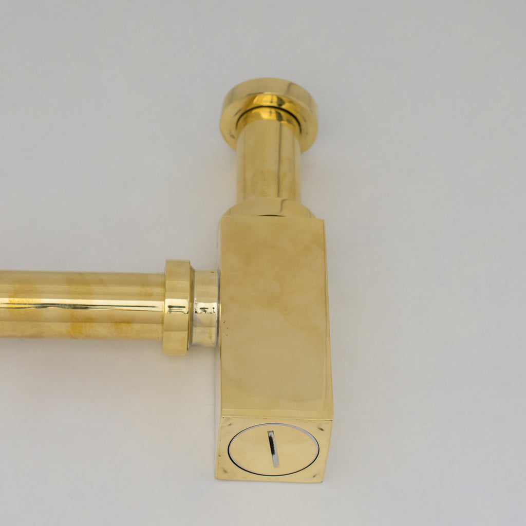 Solid Unlacquered Brass P-trap and Sink Stopper, Push Up Button, Pop Up Drain, Brass Water Trap