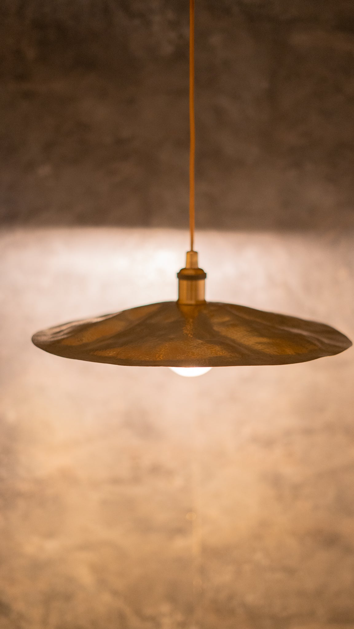 Hammered Brass Flat Disc Pendant Light, Brass Plate Lampshade, Flat Circle Shade