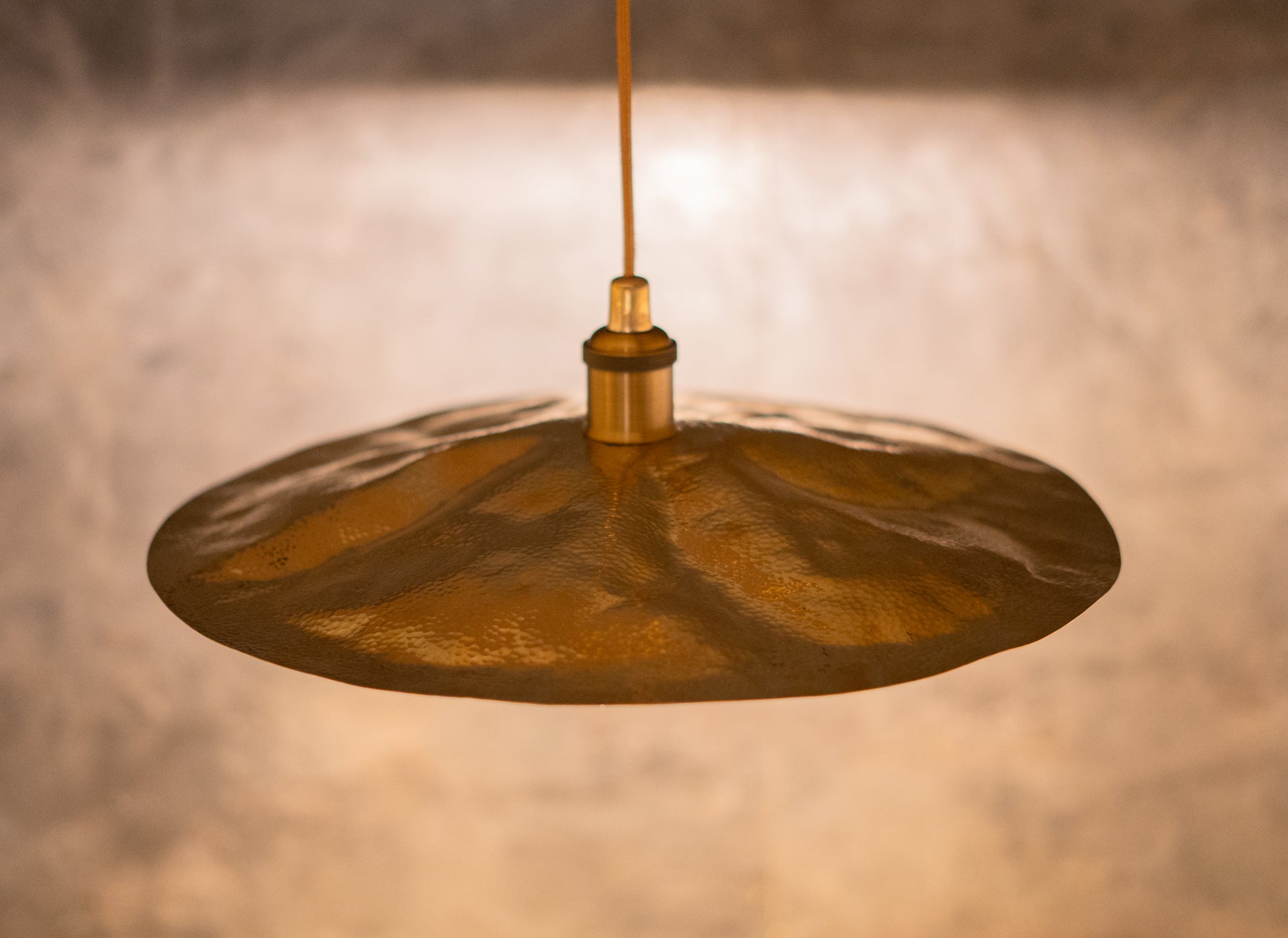 Hammered Brass Flat Disc Pendant Light, Brass Plate Lampshade, Flat Circle Shade
