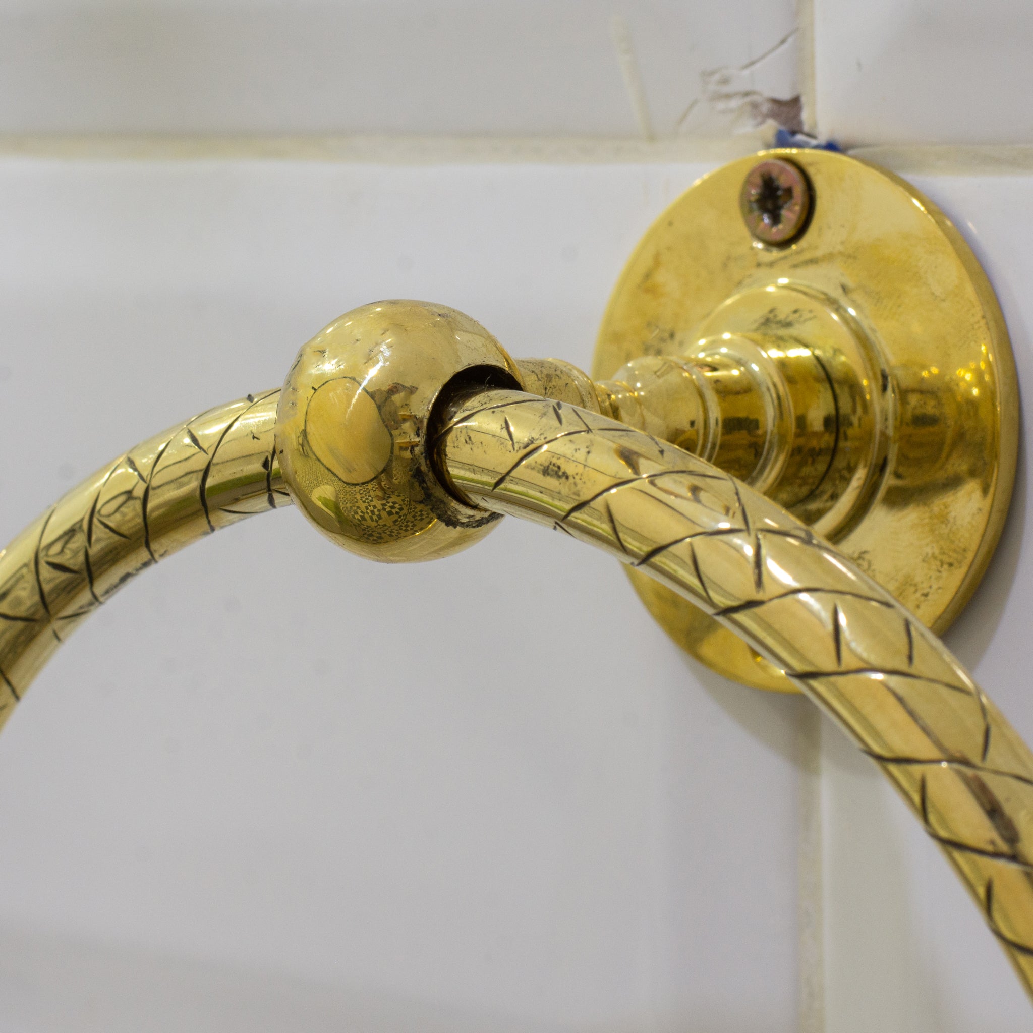 Unlacquered Brass Bathroom Towel Holder, Wall Mount Brass Towel Holder, Hand Etched Towel Ring