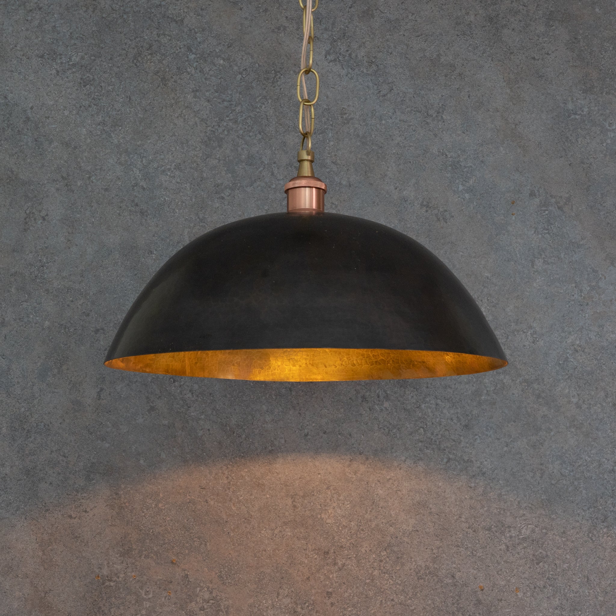 Vintage Oiled Brass Dome Pendant – Hand-Hammered Brass Interior Hanging Light
