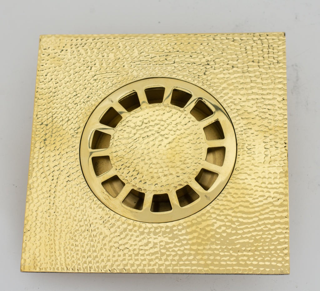 Solid Brass Floor Drain, Hammered Square Shower Drain