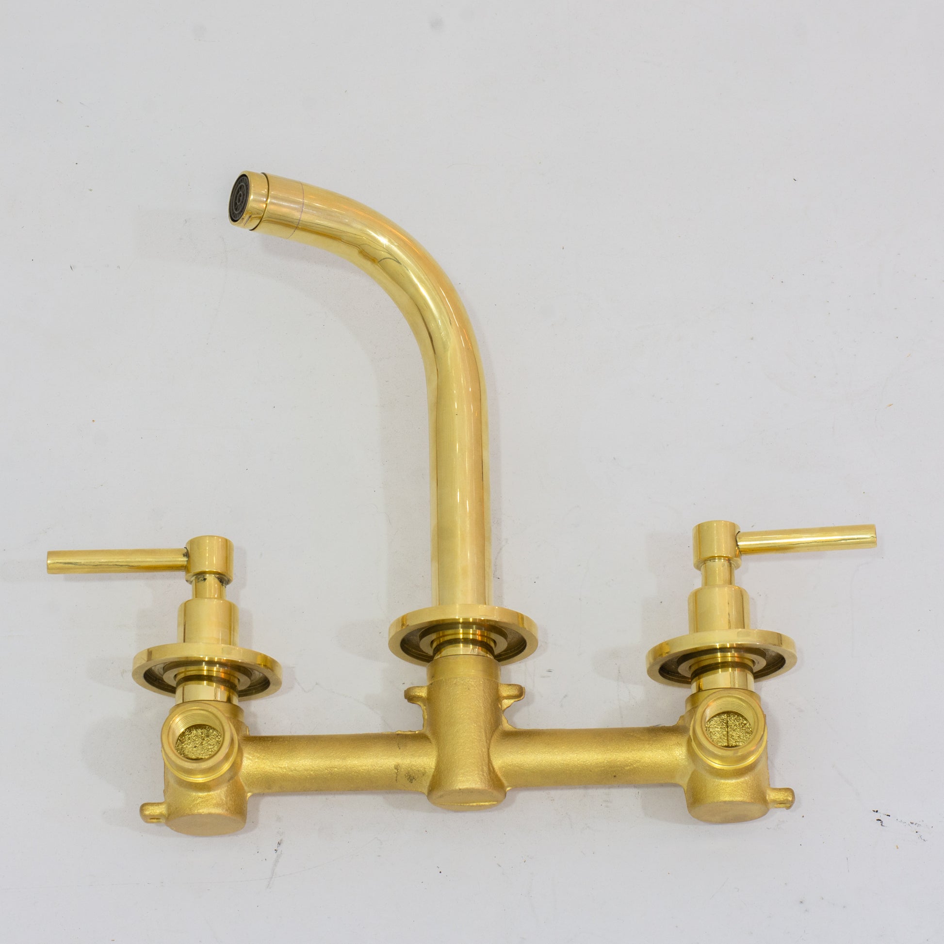 Unlacquered Solid Brass Wall Mounted Bathroom Vessel Sink Faucet, Antique Basin Vanity Faucet