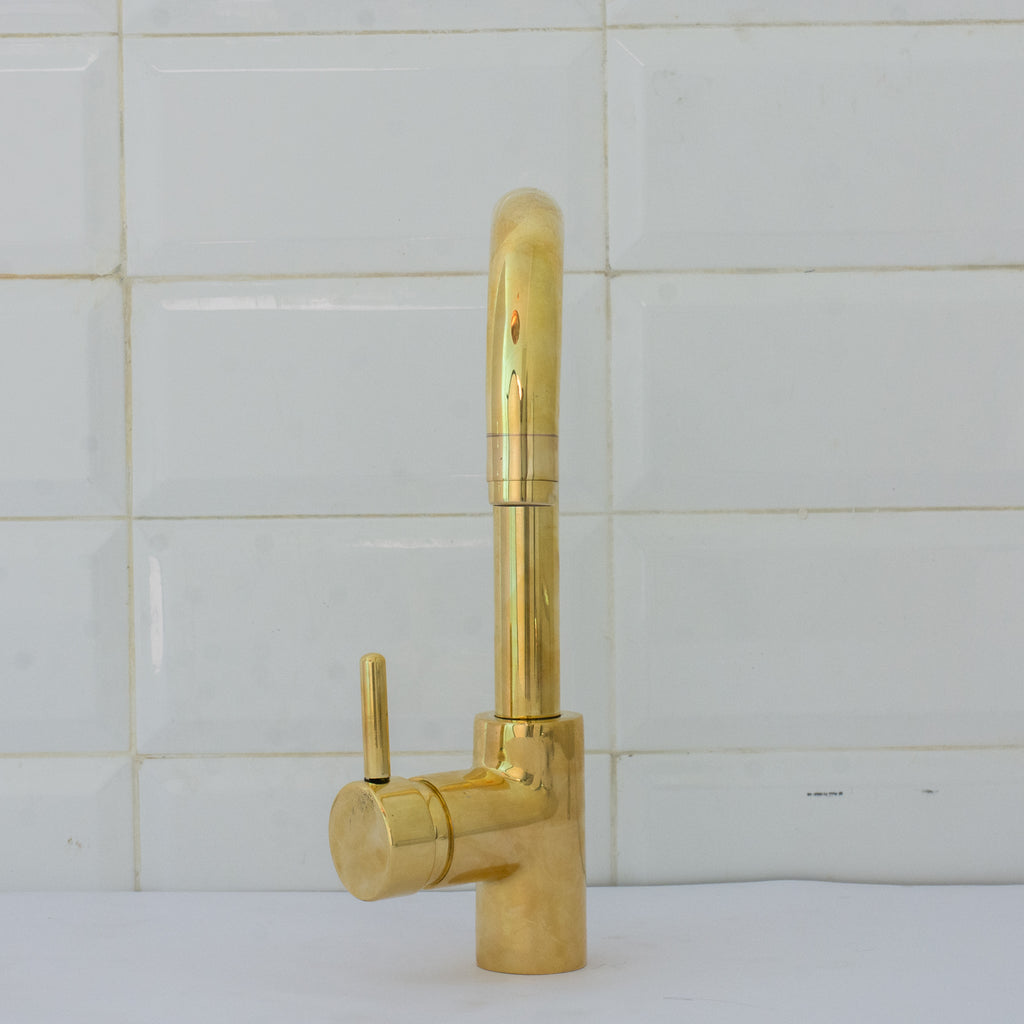 Unlacquered Brass Mixer Faucet, Single Hole Faucet Lever Handle Tap, Compact Faucet For Bathroom, Brass Short Faucet