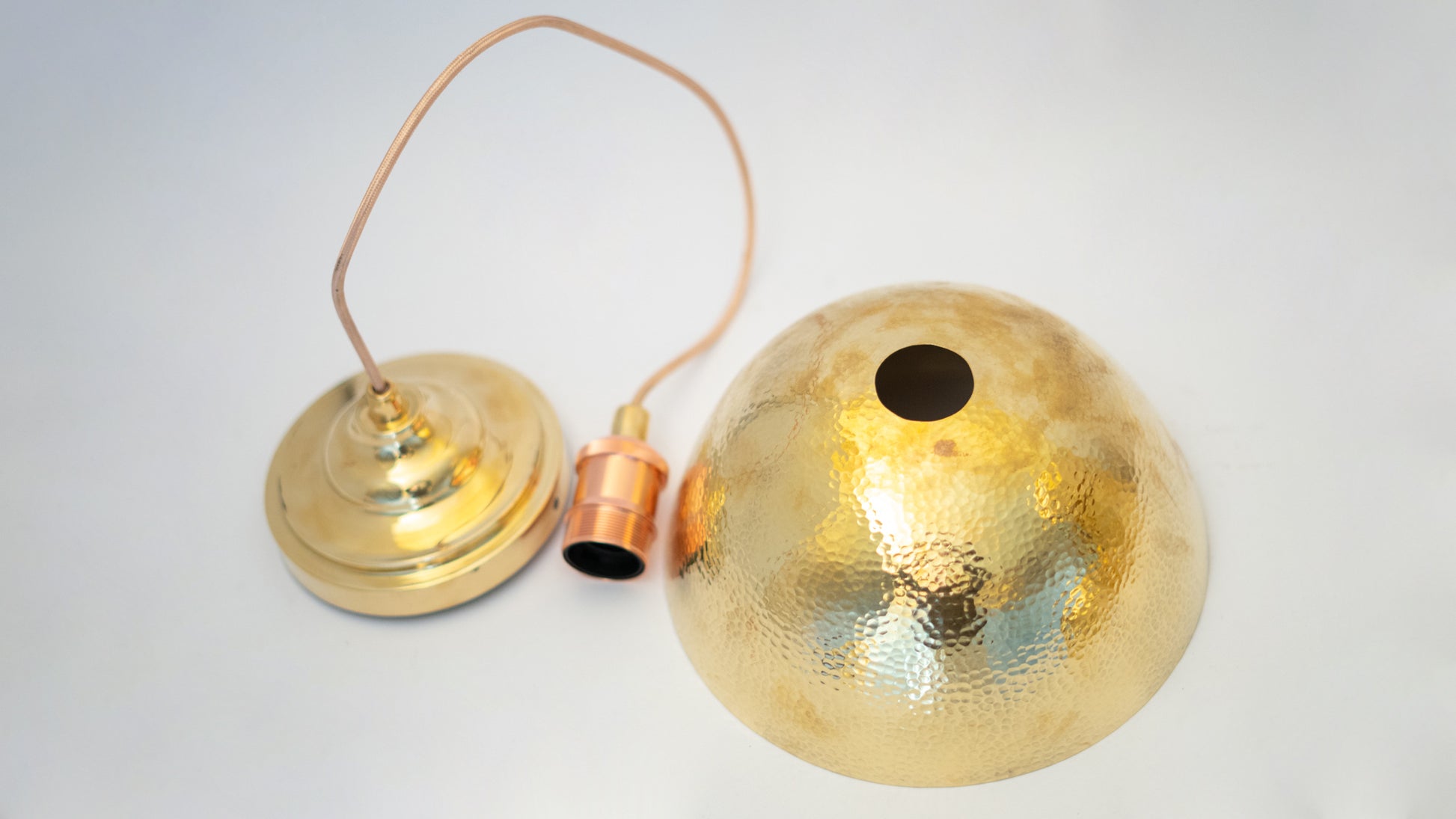 Hammered Brass Pendant Light, Unlacquered Brass Dome Lampshade, Kitchen Island Light
