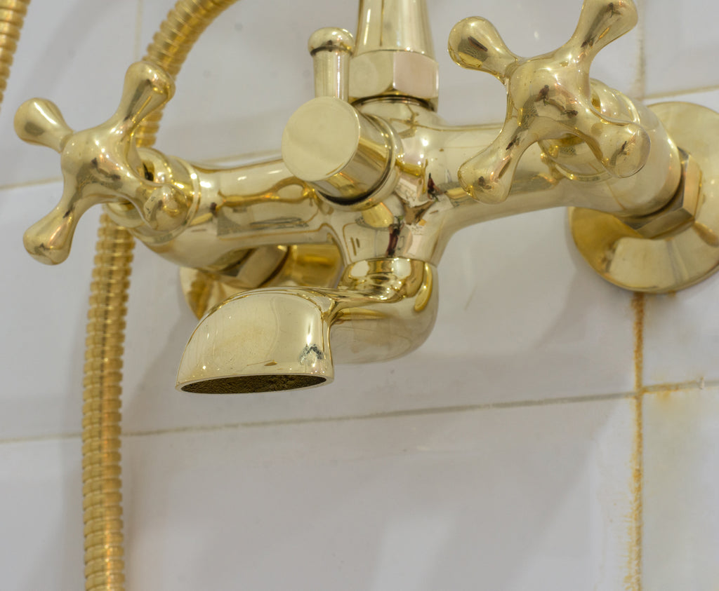 Unlacquered Solid Brass Telephone Tub Filler with Handheld