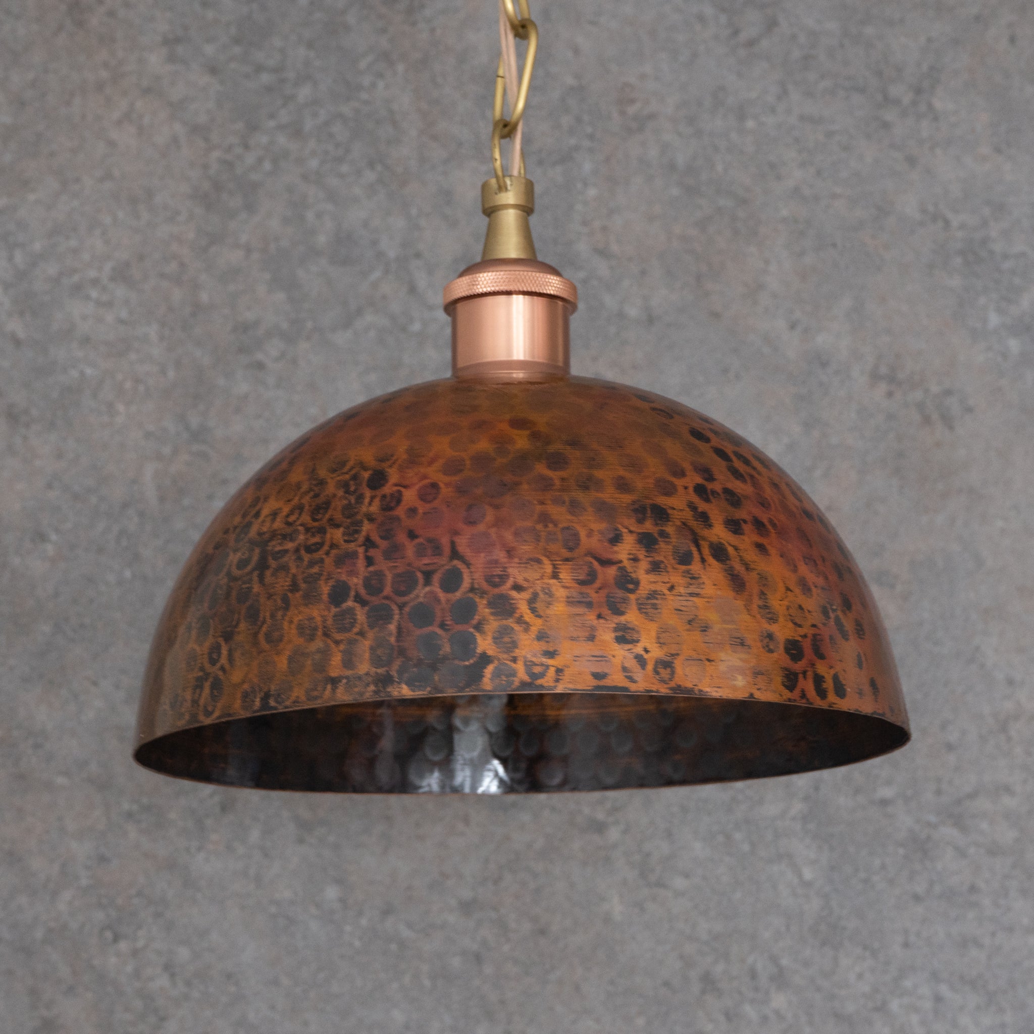 Textured Antique Copper Dome Pendant - Hand - Hammered Moroccan Industrial Hanging Light - Insideast