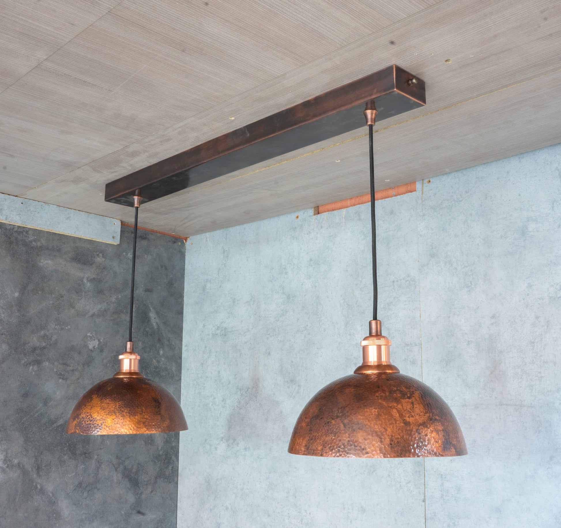 Oxidized Copper Ceiling Pendant Set, Copper Lampshade, Copper Ceiling Light Fixture, Copper Hanging Dome Light Set Kitchen Island