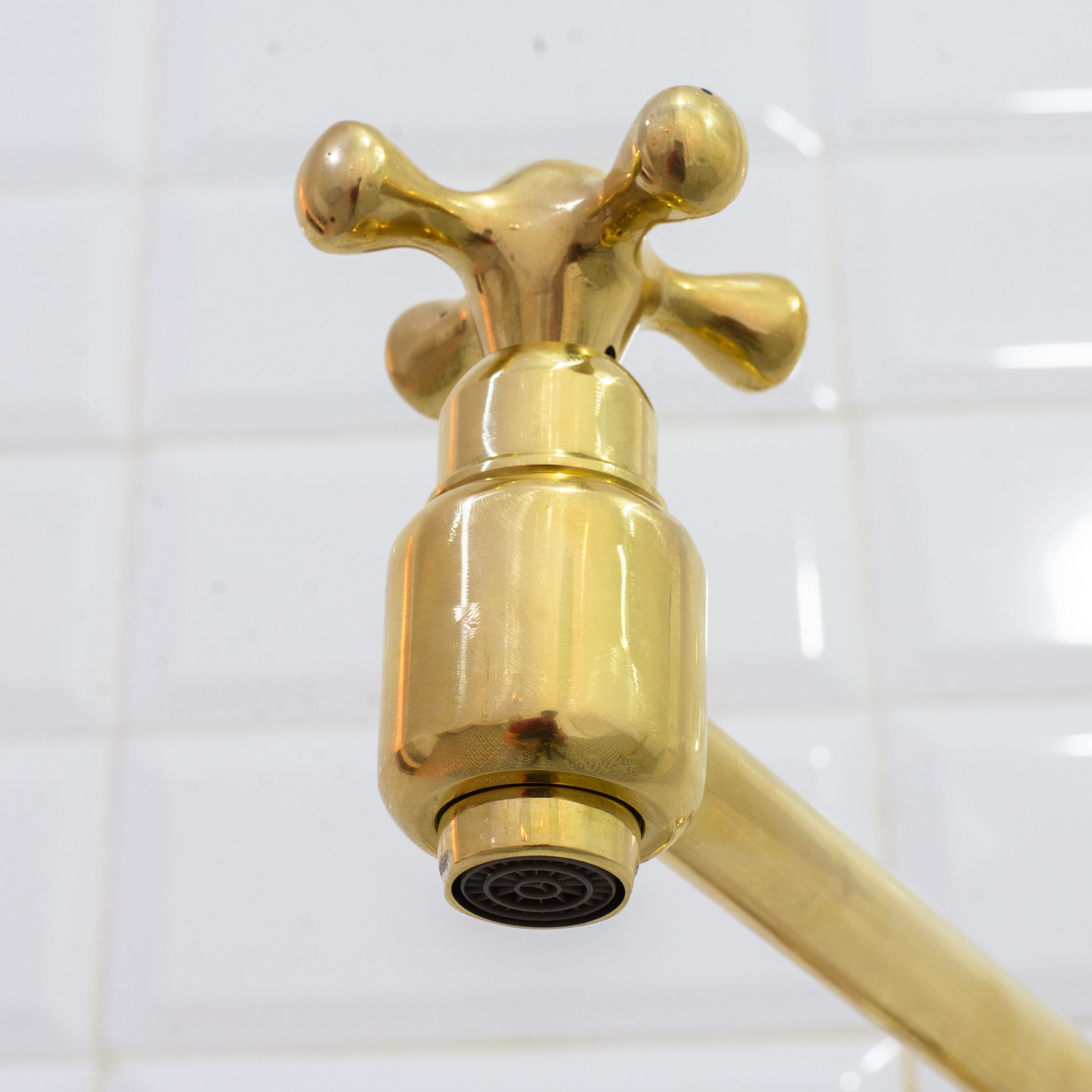Unlacquered Brass Wall Mount Faucet, Brass Kitchen Faucet, Dual Handle Faucet