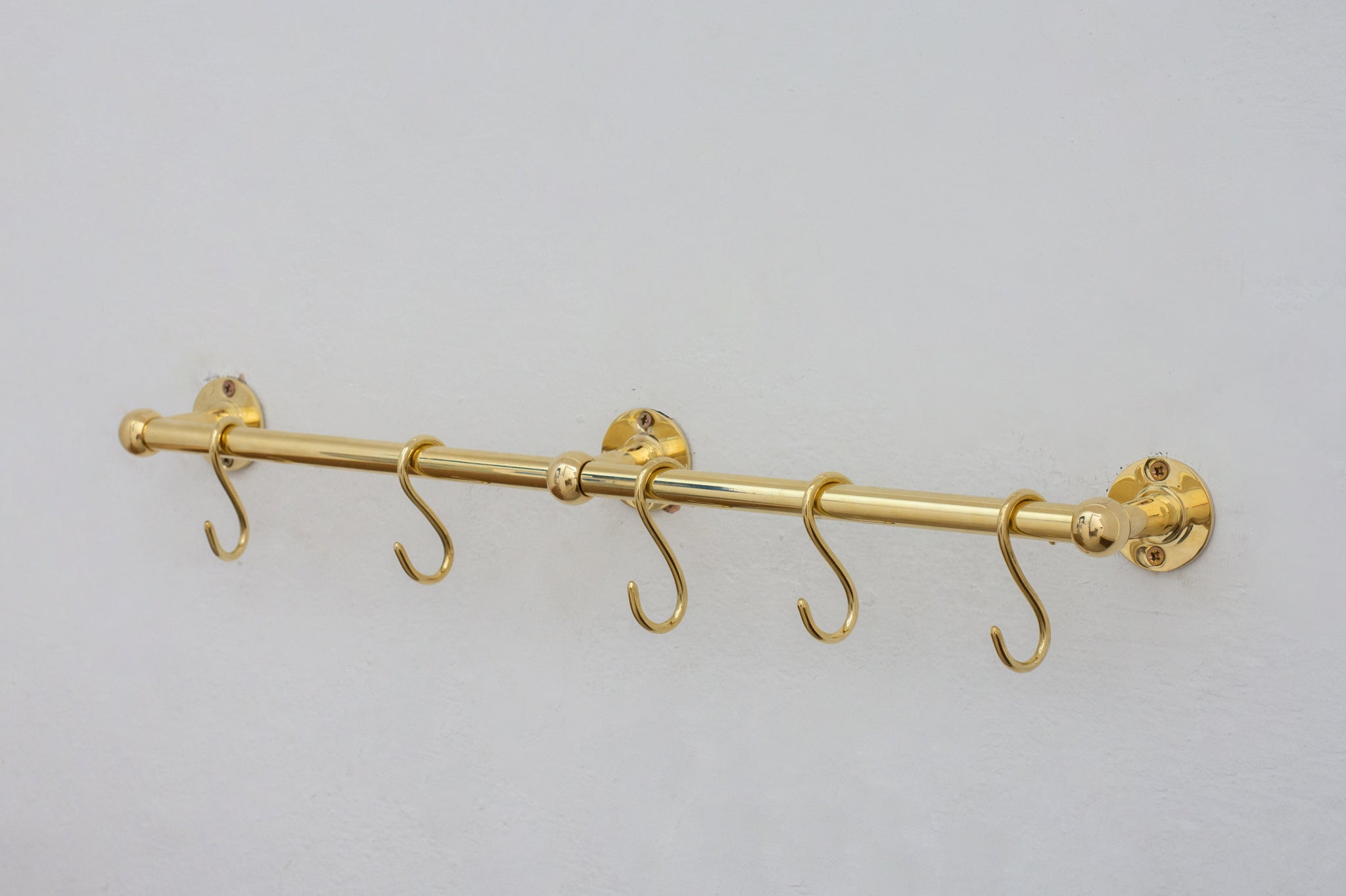 Unlacquered Brass Kitchen Rods, Pot Rail With S Hooks, Pan Rack organizer, Wall Mounted Brass Kitchen Rod with Hooks