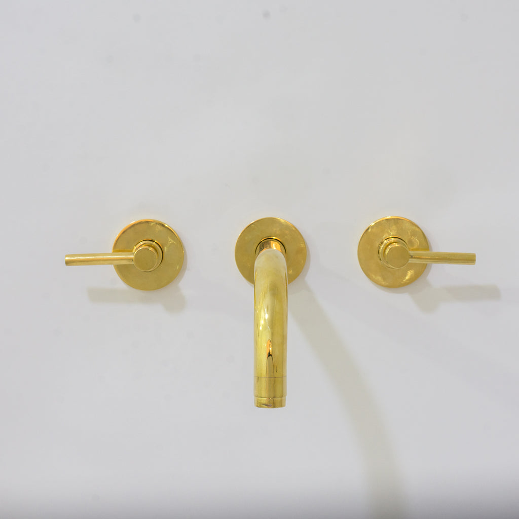 Unlacquered Solid Brass Wall Mounted Bathroom Vessel Sink Faucet, Antique Basin Vanity Faucet