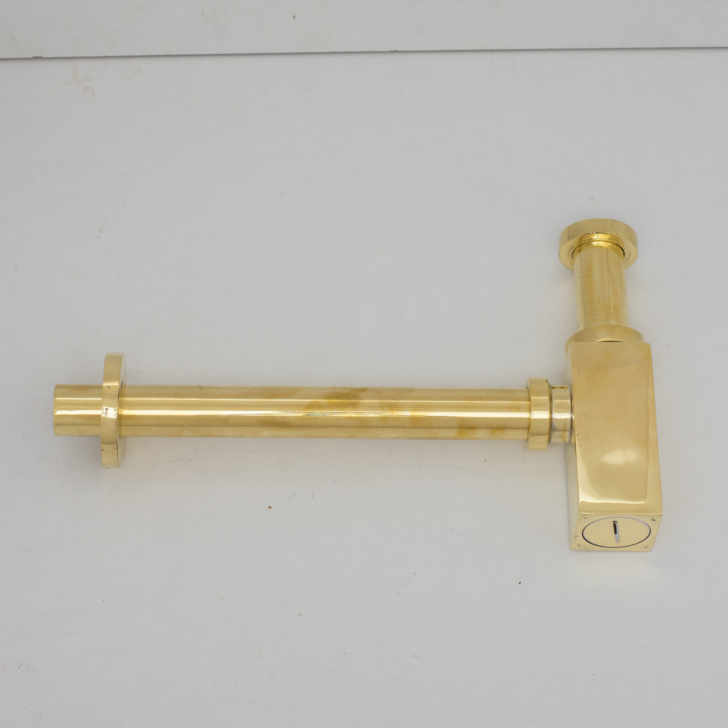 Solid Unlacquered Brass P-trap and Sink Stopper, Push Up Button, Pop Up Drain, Brass Water Trap
