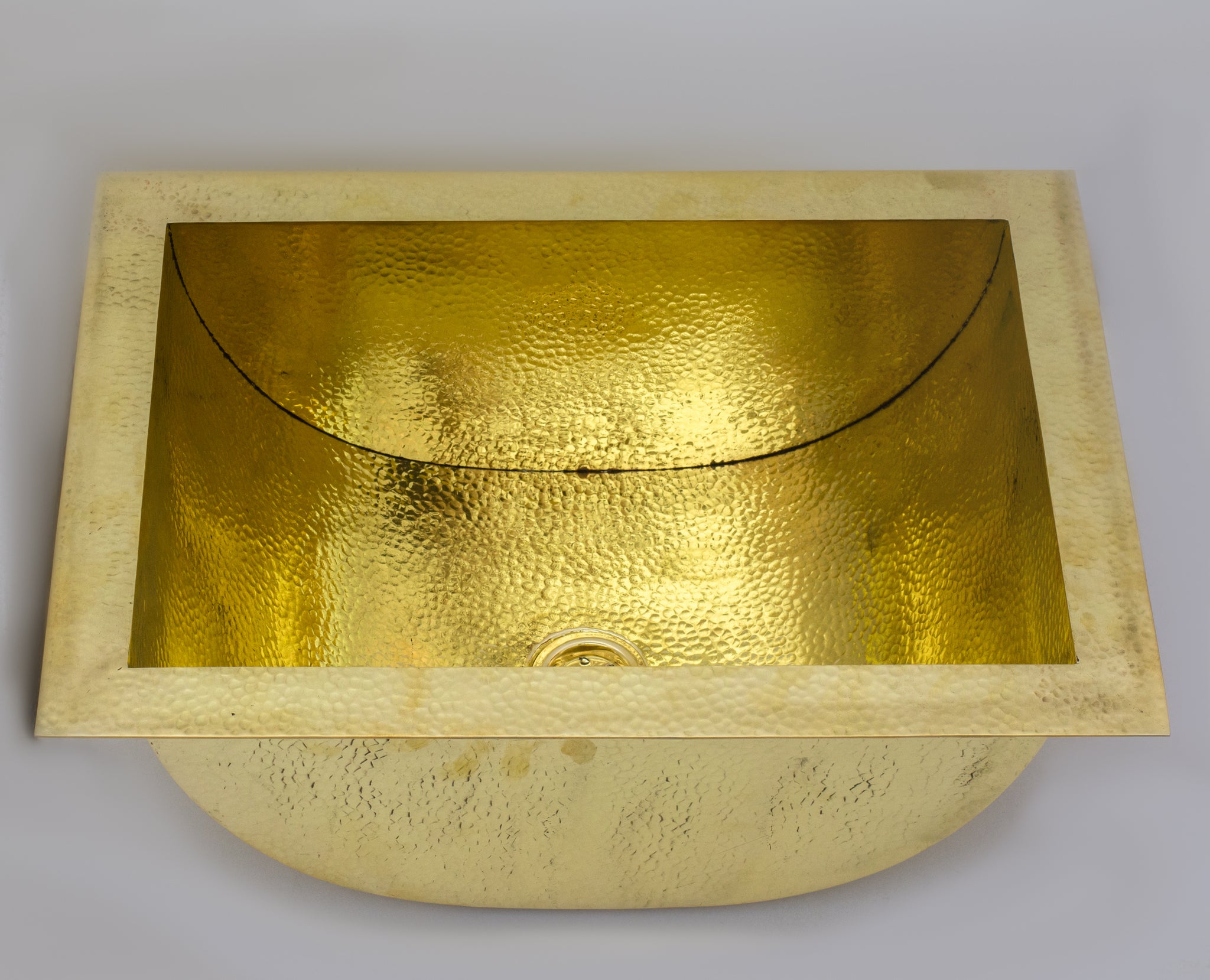 Solid Brass Undermount Bathroom Sink, Hammered Drop-in Vanity Sink With 3-Hole Waterfall Faucet, Undermount Deep Curved Basin