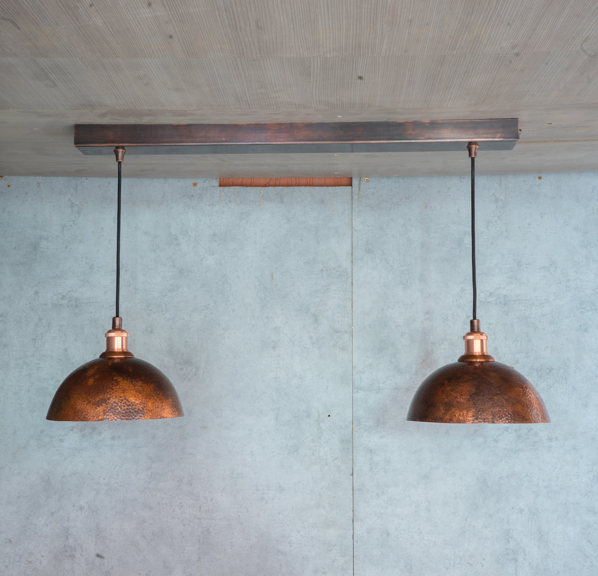 Oxidized Copper Ceiling Pendant Set, Copper Lampshade, Copper Ceiling Light Fixture, Copper Hanging Dome Light Set Kitchen Island