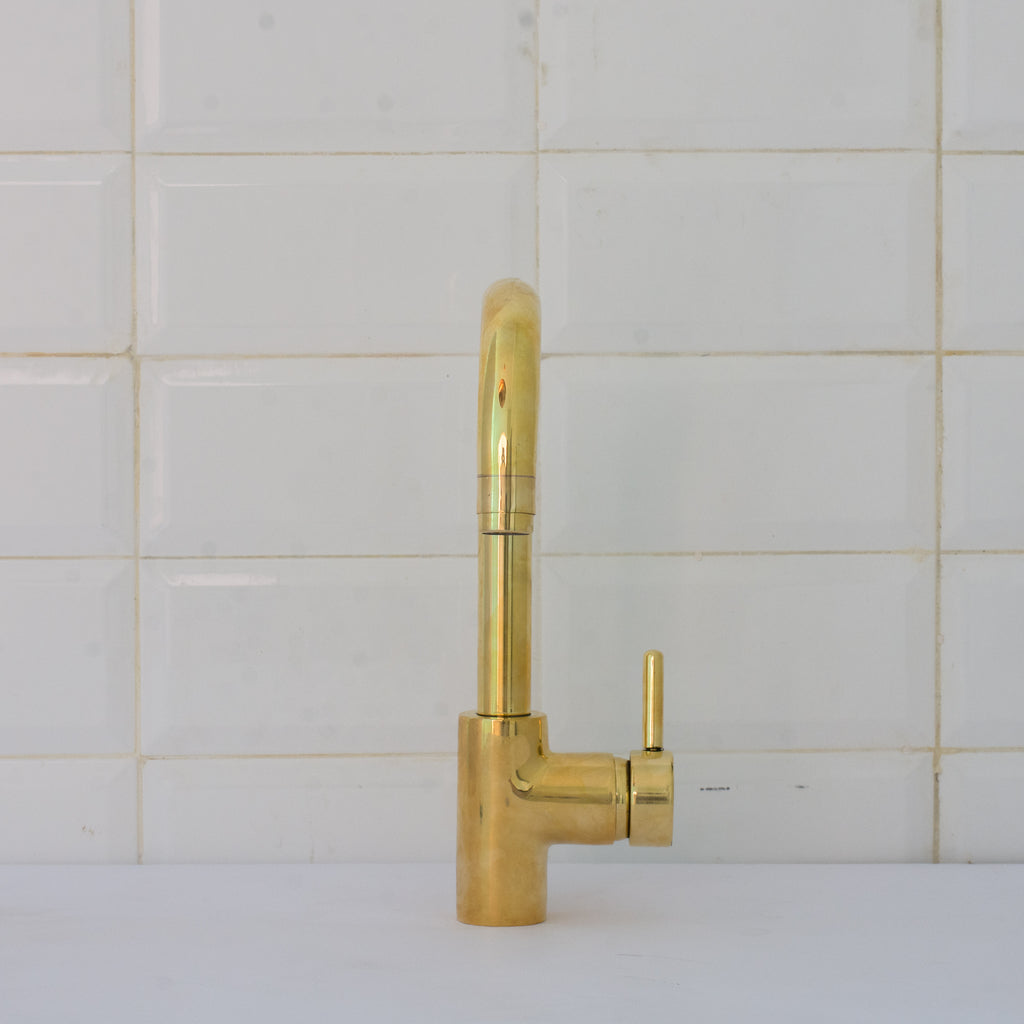 Unlacquered Brass Mixer Faucet, Single Hole Faucet Lever Handle Tap, Compact Faucet For Bathroom, Brass Short Faucet