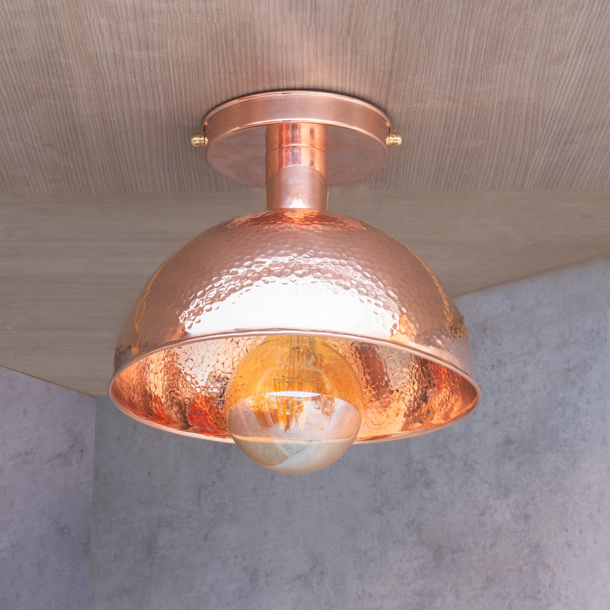 Unlacquered Copper Ceiling Light, Hammered Copper Flush Mount Light, Copper Ceiling Pendant